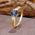 Unique Classic 6-Prong Round Cut AlexandriteTwo Stones Engagement Ring - Additional view