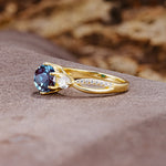 Unique Classic 6-Prong Round Cut AlexandriteTwo Stones Engagement Ring - Additional view