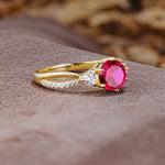 Unique Classic 6-Prong Round Cut RubyTwo Stones Engagement Ring - Additional view
