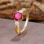 Unique Classic 6-Prong Round Cut RubyTwo Stones Engagement Ring - Additional view