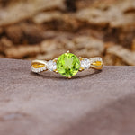 Unique Classic 6-Prong Round Cut PeridotTwo Stones Engagement Ring - Additional view