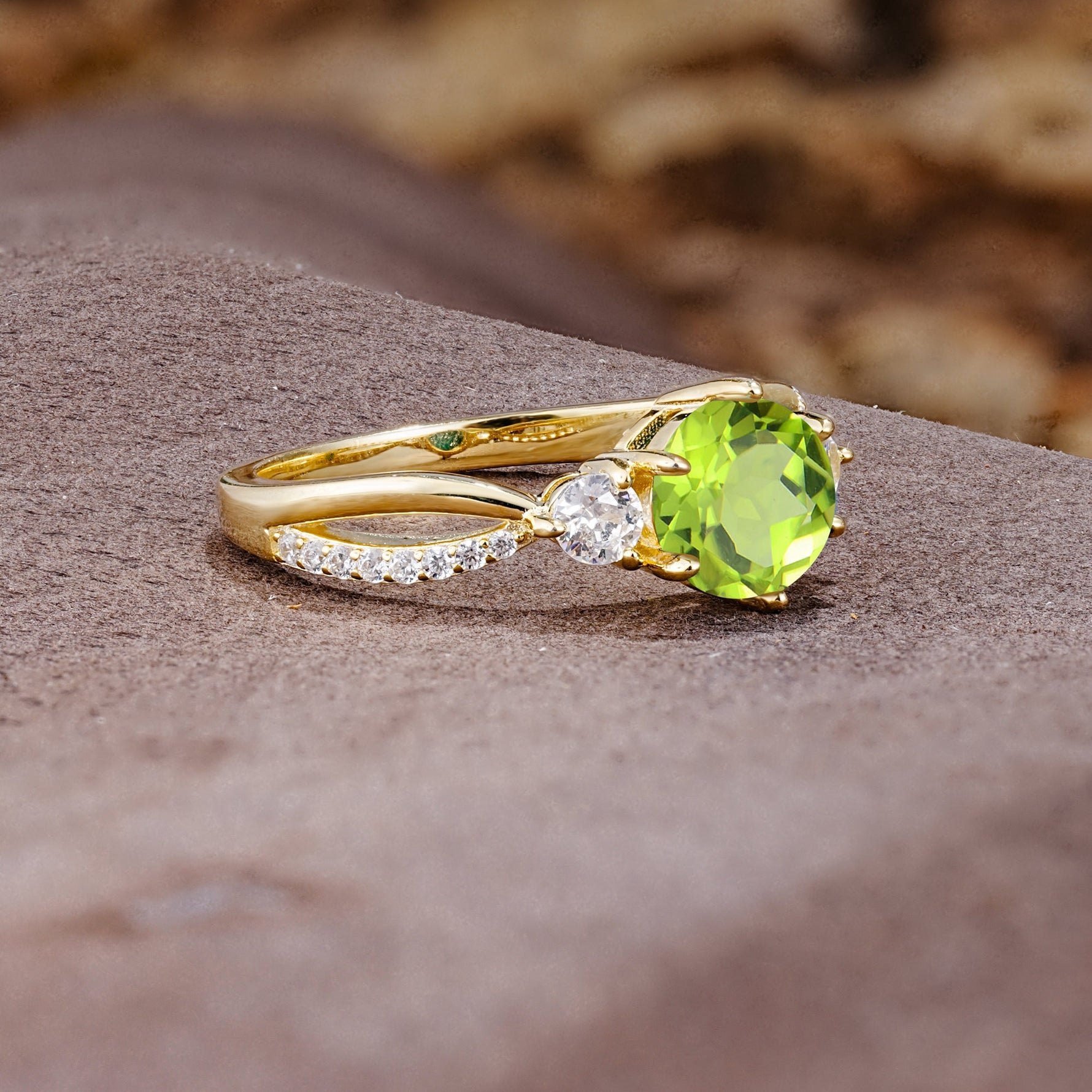 Unique Classic 6-Prong Round Cut PeridotTwo Stones Engagement Ring - Additional view