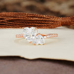 Unique Classic 3-Prong Heart Cut MoissaniteTwo Stones Engagement Ring - Additional view