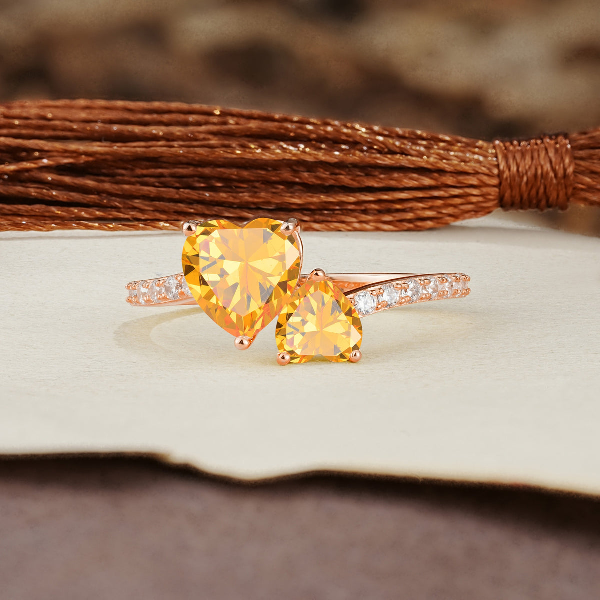 Unique Classic 3-Prong Heart Cut CitrineTwo Stones Engagement Ring - Additional view