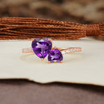 Unique Classic 3-Prong Heart Cut AmethystTwo Stones Engagement Ring - Additional view