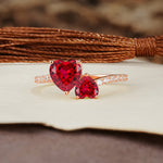 Unique Classic 3-Prong Heart Cut RubyTwo Stones Engagement Ring - Additional view