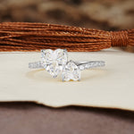 Unique Classic 3-Prong Heart Cut MoissaniteTwo Stones Engagement Ring - Additional view