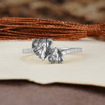Unique Classic 3-Prong Heart Cut Black Rutilated QuartzTwo Stones Engagement Ring - Additional view