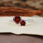 Unique Classic 3-Prong Heart Cut GarnetTwo Stones Engagement Ring - Additional view