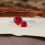 Unique Classic 3-Prong Heart Cut RubyTwo Stones Engagement Ring - Additional view