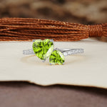 Unique Classic 3-Prong Heart Cut PeridotTwo Stones Engagement Ring - Additional view
