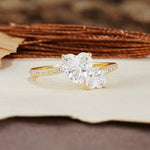 Unique Classic 3-Prong Heart Cut MoissaniteTwo Stones Engagement Ring - Additional view