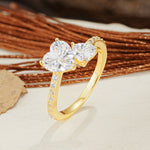 Unique Classic 3-Prong Heart Cut MoissaniteTwo Stones Engagement Ring - Additional view