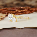 Unique Classic 3-Prong Heart Cut MoissaniteTwo Stones Engagement Ring - Additional view