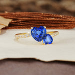 Unique Classic 3-Prong Heart Cut SapphireTwo Stones Engagement Ring - Additional view