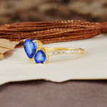 Unique Classic 3-Prong Heart Cut SapphireTwo Stones Engagement Ring - Additional view