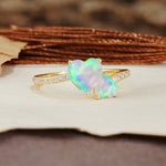 Unique Classic 3-Prong Heart Cut Fire OpalTwo Stones Engagement Ring - Additional view