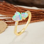 Unique Classic 3-Prong Heart Cut Fire OpalTwo Stones Engagement Ring - Additional view