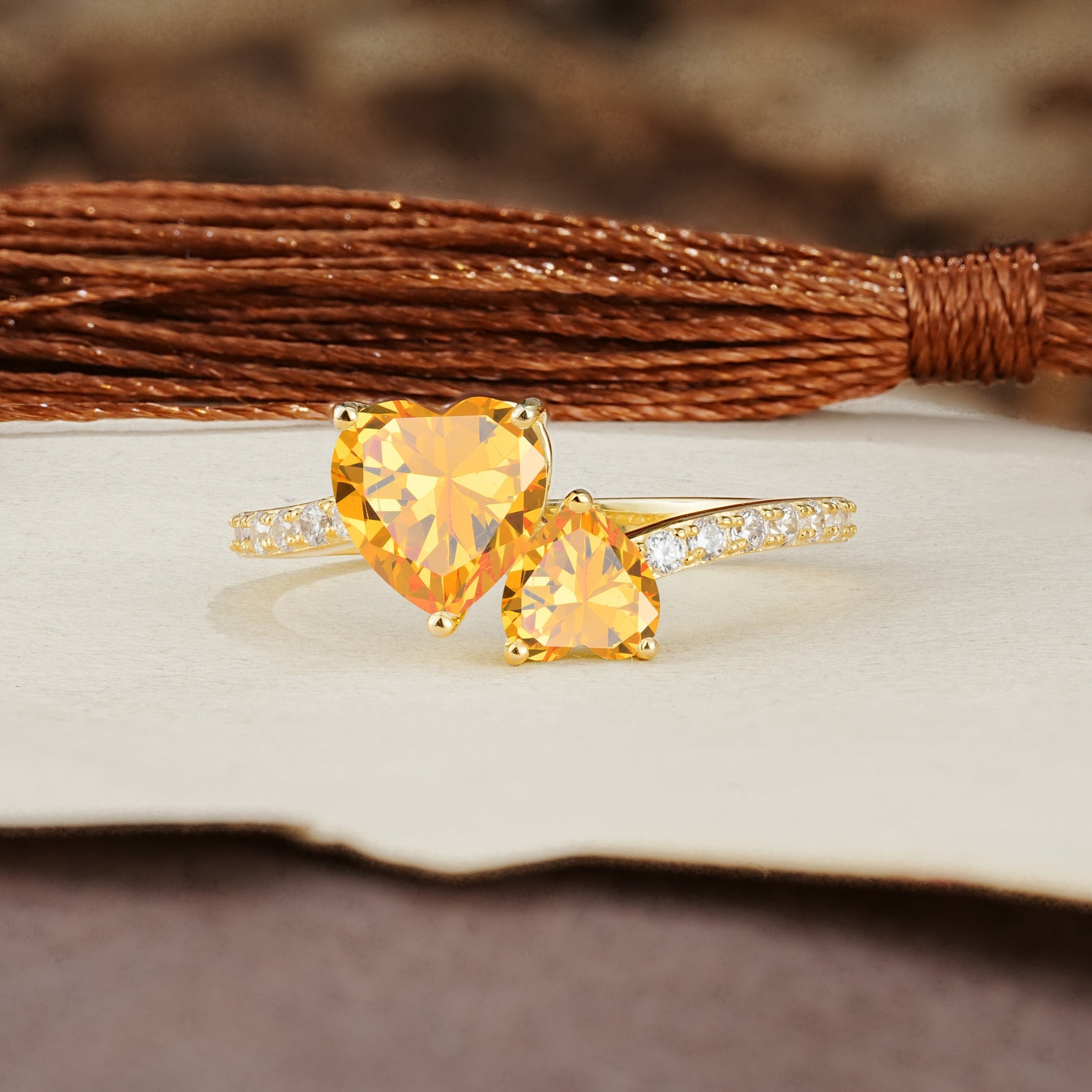 Unique Classic 3-Prong Heart Cut CitrineTwo Stones Engagement Ring - Additional view