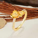 Unique Classic 3-Prong Heart Cut CitrineTwo Stones Engagement Ring - Additional view