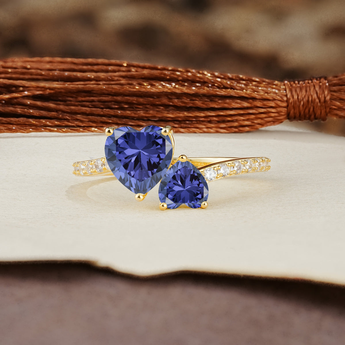 Unique Classic 3-Prong Heart Cut TanzaniteTwo Stones Engagement Ring - Additional view