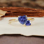 Unique Classic 3-Prong Heart Cut TanzaniteTwo Stones Engagement Ring - Additional view