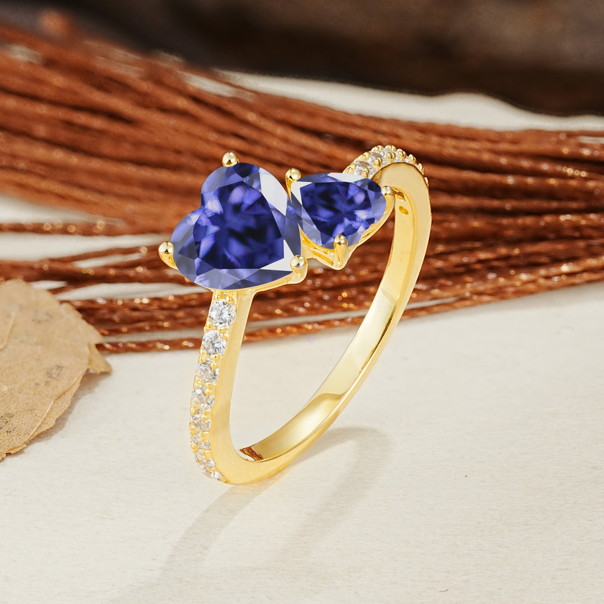 Unique Classic 3-Prong Heart Cut TanzaniteTwo Stones Engagement Ring - Additional view