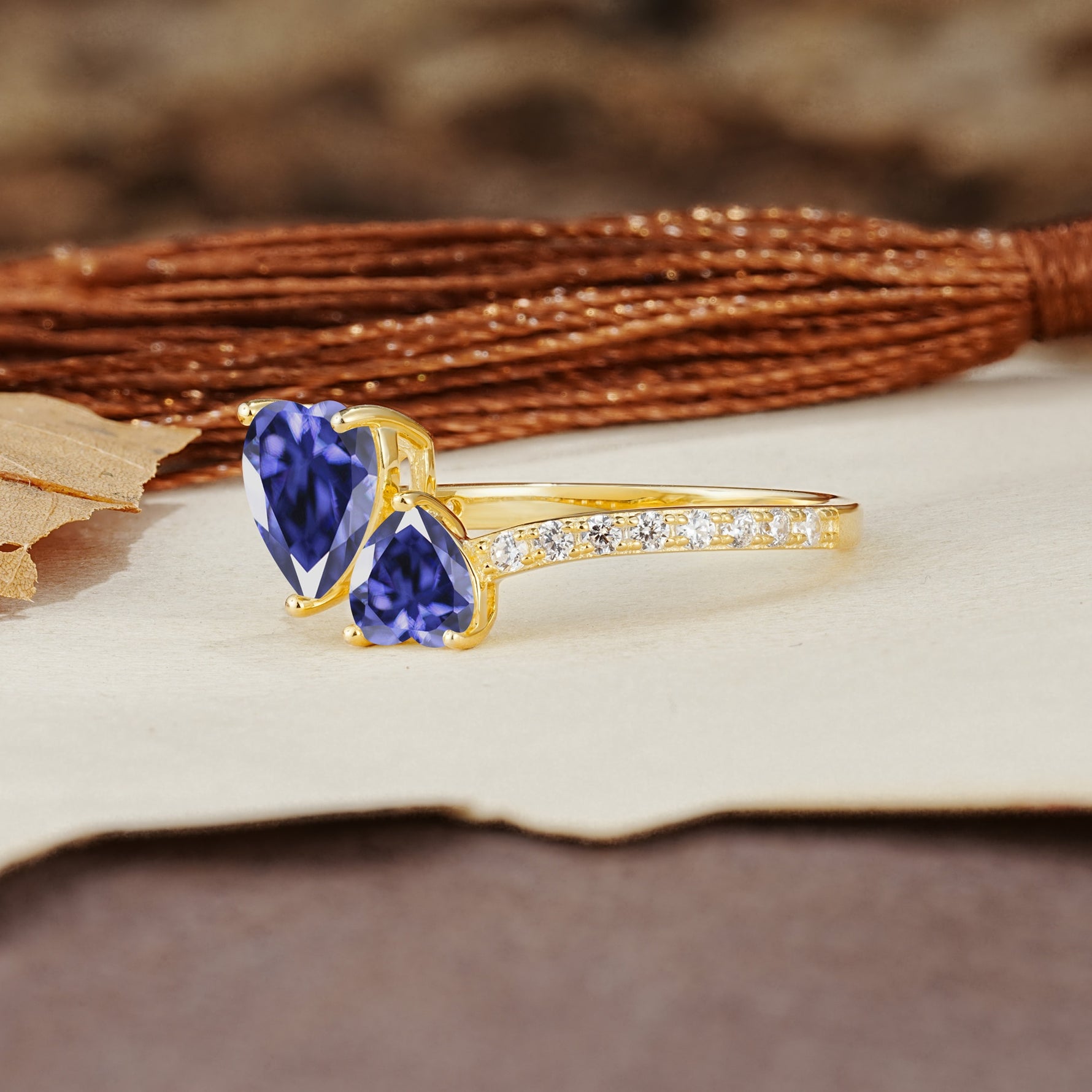 Unique Classic 3-Prong Heart Cut TanzaniteTwo Stones Engagement Ring - Additional view