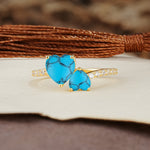 Unique Classic 3-Prong Heart Cut TurquoiseTwo Stones Engagement Ring - Additional view