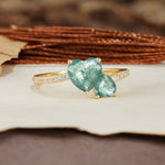 Unique Classic 3-Prong Heart Cut Moss AgateTwo Stones Engagement Ring - Additional view