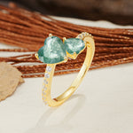 Unique Classic 3-Prong Heart Cut Moss AgateTwo Stones Engagement Ring - Additional view
