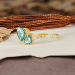 Unique Classic 3-Prong Heart Cut Moss AgateTwo Stones Engagement Ring - Additional view