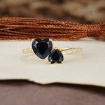 Unique Classic 3-Prong Heart Cut Black OnyxTwo Stones Engagement Ring - Additional view