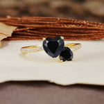 Unique Classic 3-Prong Heart Cut Black OnyxTwo Stones Engagement Ring - Additional view
