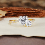 Unique Classic 3-Prong Heart Cut Lab DiamondTwo Stones Engagement Ring - Additional view