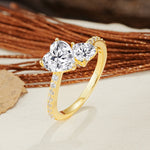 Unique Classic 3-Prong Heart Cut Lab DiamondTwo Stones Engagement Ring - Additional view