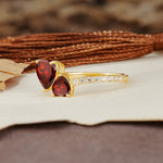 Unique Classic 3-Prong Heart Cut GarnetTwo Stones Engagement Ring - Additional view
