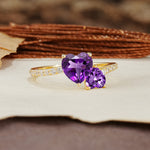 Unique Classic 3-Prong Heart Cut AmethystTwo Stones Engagement Ring - Additional view