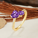 Unique Classic 3-Prong Heart Cut AmethystTwo Stones Engagement Ring - Additional view