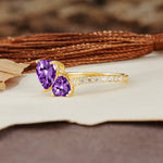 Unique Classic 3-Prong Heart Cut AmethystTwo Stones Engagement Ring - Additional view