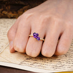 Unique Classic 3-Prong Heart Cut AmethystTwo Stones Engagement Ring - Additional view