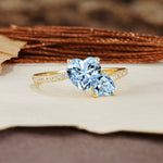 Unique Classic 3-Prong Heart Cut AquamarineTwo Stones Engagement Ring - Additional view
