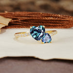 Unique Classic 3-Prong Heart Cut AlexandriteTwo Stones Engagement Ring - Additional view