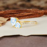 Unique Classic 3-Prong Heart Cut MoonstoneTwo Stones Engagement Ring - Additional view