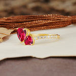 Unique Classic 3-Prong Heart Cut RubyTwo Stones Engagement Ring - Additional view