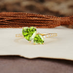 Unique Classic 3-Prong Heart Cut PeridotTwo Stones Engagement Ring - Additional view