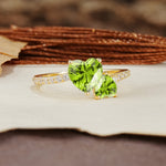 Unique Classic 3-Prong Heart Cut PeridotTwo Stones Engagement Ring - Additional view