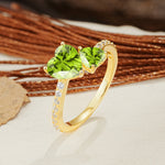 Unique Classic 3-Prong Heart Cut PeridotTwo Stones Engagement Ring - Additional view