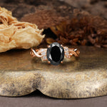 Nature-Inspired, Uniquely Luxurious: Twisted and Entwined 4-Prong Oval Cut Black Onyx Engagement Ring - Additional view