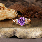 Nature-Inspired, Uniquely Luxurious: Twisted and Entwined 4-Prong Oval Cut Amethyst Engagement Ring - Additional view